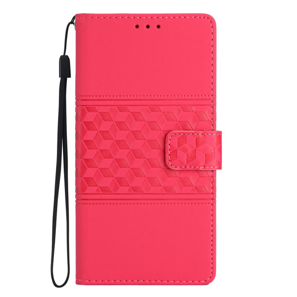 For Samsung Galaxy A72 Diamond Embossed Skin Feel Leatherette Phone Case with Lanyard(Red)