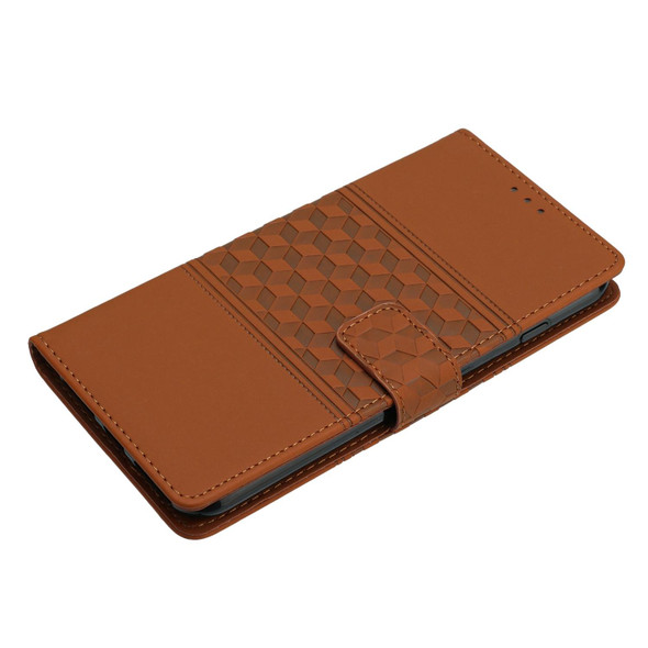 For Samsung Galaxy A72 Diamond Embossed Skin Feel Leatherette Phone Case with Lanyard(Brown)