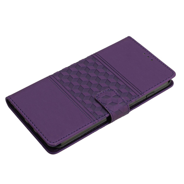 For Samsung Galaxy A72 Diamond Embossed Skin Feel Leatherette Phone Case with Lanyard(Purple)