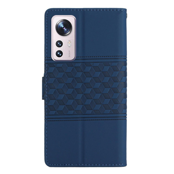 For Xiaomi 12 Pro Diamond Embossed Skin Feel Leather Phone Case with Lanyard(Dark Blue)