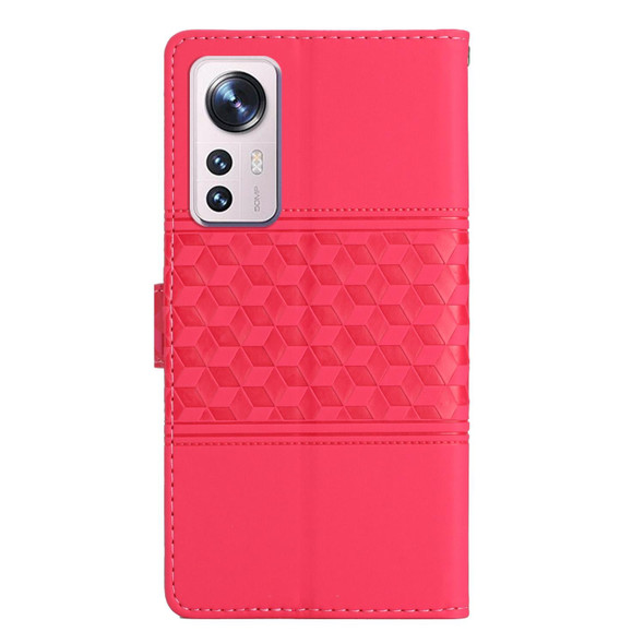 For Xiaomi 12 Pro Diamond Embossed Skin Feel Leather Phone Case with Lanyard(Red)