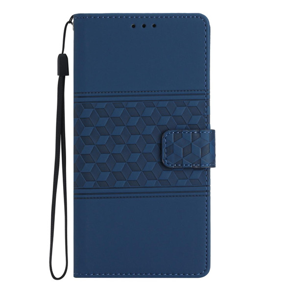 For Xiaomi 12T / 12T Pro Diamond Embossed Skin Feel Leather Phone Case with Lanyard(Dark Blue)