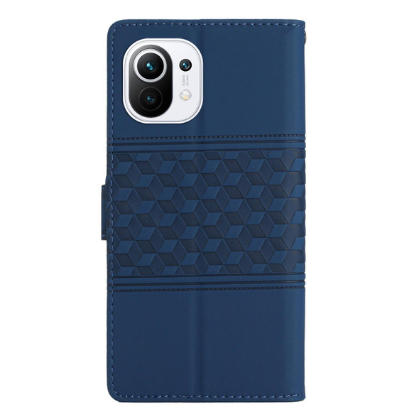 For Xiaomi Mi 11 Lite Diamond Embossed Skin Feel Leather Phone Case with Lanyard(Dark Blue)