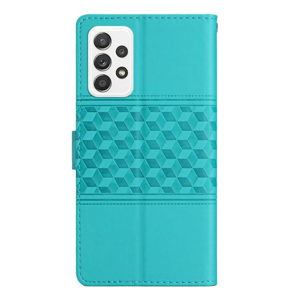 For Samsung Galaxy A52 Diamond Embossed Skin Feel Leatherette Phone Case with Lanyard(Blue)