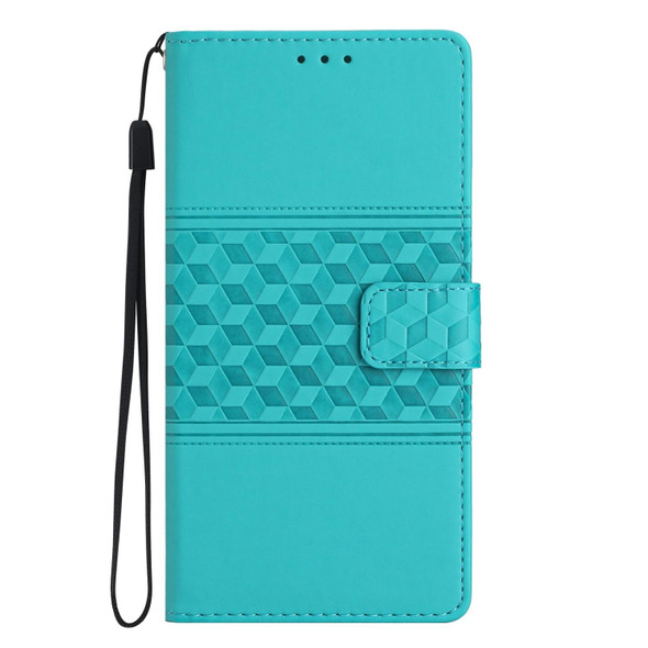 For Samsung Galaxy A72 Diamond Embossed Skin Feel Leatherette Phone Case with Lanyard(Blue)