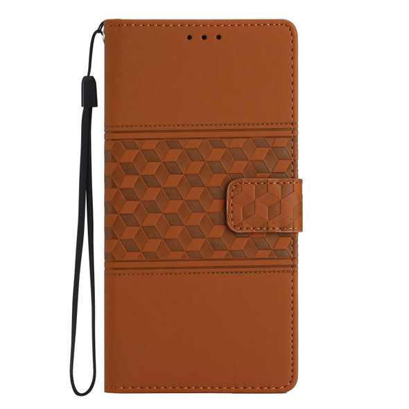 For Samsung Galaxy A52 Diamond Embossed Skin Feel Leatherette Phone Case with Lanyard(Brown)