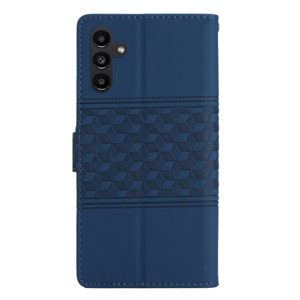 For Samsung Galaxy A14 5G Diamond Embossed Skin Feel Leatherette Phone Case with Lanyard(Dark Blue)