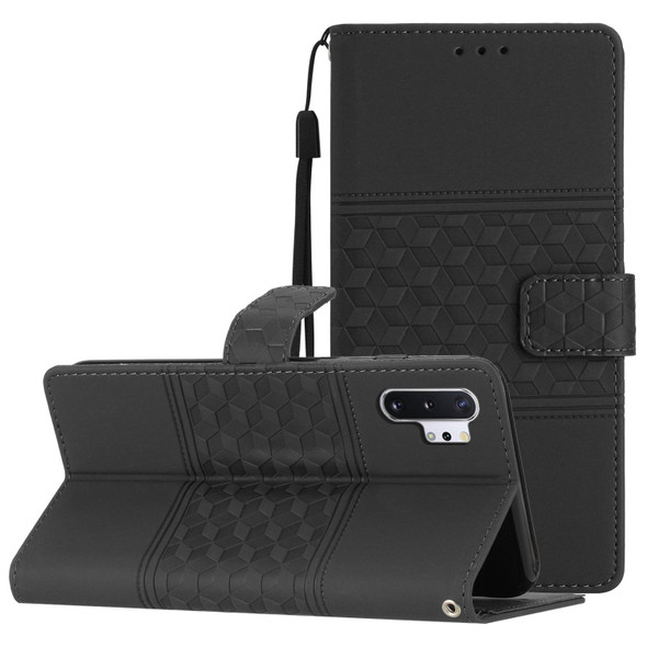 For Samsung Galaxy Note10+ Diamond Embossed Skin Feel Leatherette Phone Case with Lanyard(Black)