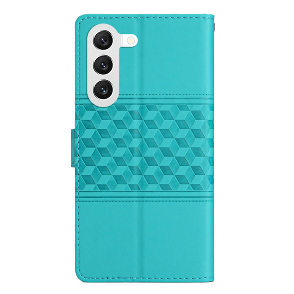 For Samsung Galaxy S23 5G Diamond Embossed Skin Feel Leatherette Phone Case with Lanyard(Blue)