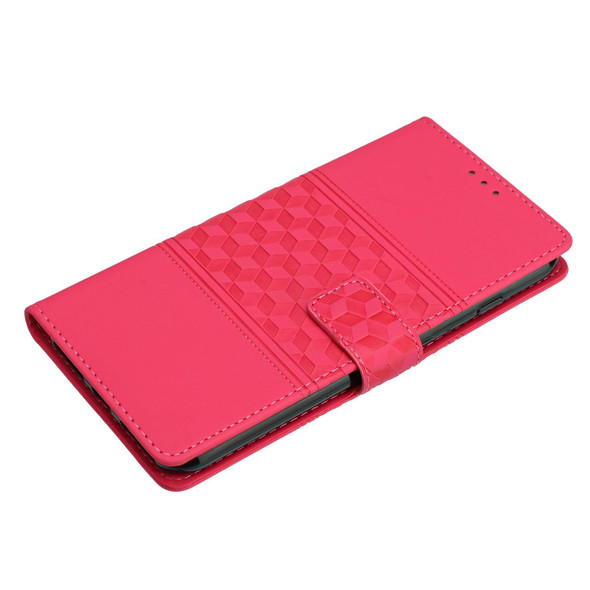 For Samsung Galaxy S22+ 5G Diamond Embossed Skin Feel Leatherette Phone Case with Lanyard(Red)