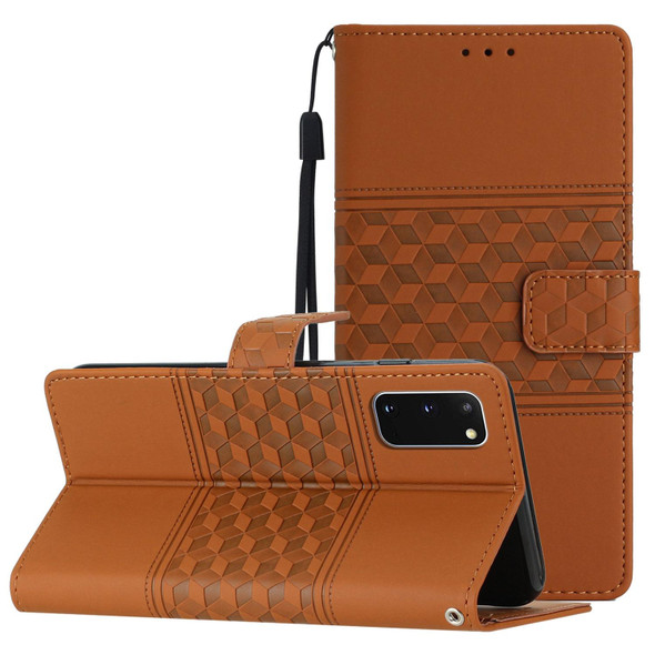 For Samsung Galaxy S20 Diamond Embossed Skin Feel Leatherette Phone Case with Lanyard(Brown)
