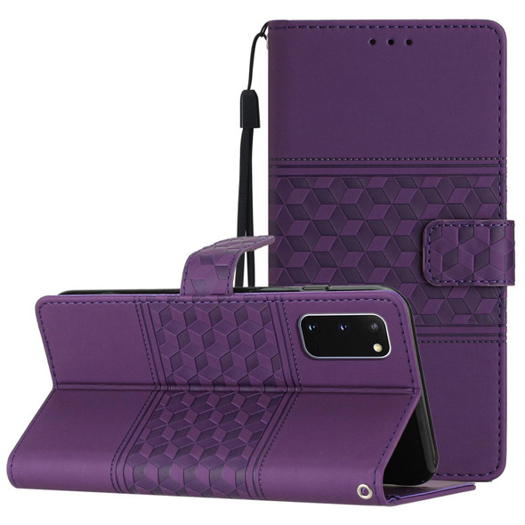 For Samsung Galaxy S20 Diamond Embossed Skin Feel Leatherette Phone Case with Lanyard(Purple)