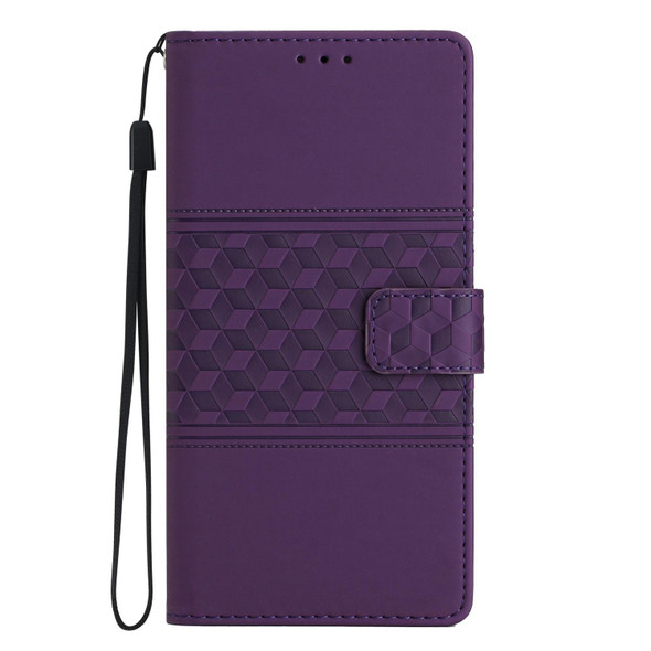 For Samsung Galaxy S20 Diamond Embossed Skin Feel Leatherette Phone Case with Lanyard(Purple)