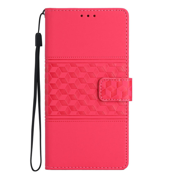 For Samsung Galaxy S20 FE Diamond Embossed Skin Feel Leatherette Phone Case with Lanyard(Red)