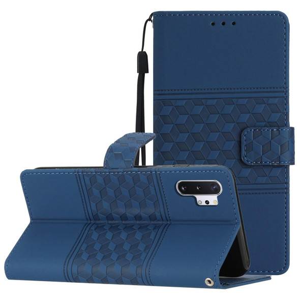 For Samsung Galaxy Note10+ Diamond Embossed Skin Feel Leatherette Phone Case with Lanyard(Dark Blue)