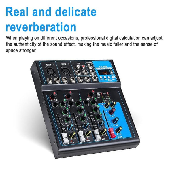 F4 Home 4-channel Bluetooth USB Reverb Mixer, US Plug (Black)