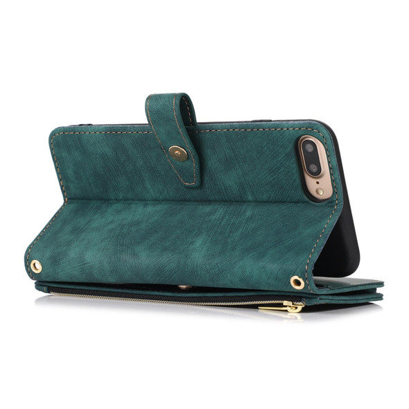 For iPhone 7 Plus / 8 Plus Dream 9-Card Wallet Zipper Bag Leatherette Phone Case(Green)