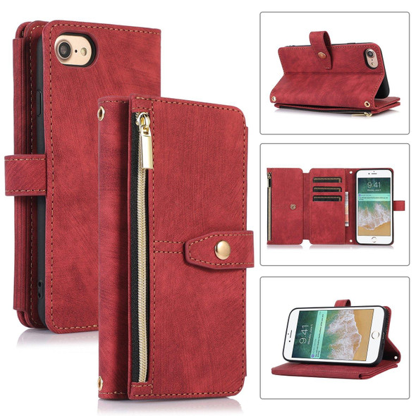 For iPhone SE 2022 / 2020 / 7 / 8 Dream 9-Card Wallet Zipper Bag Leatherette Phone Case(Red)