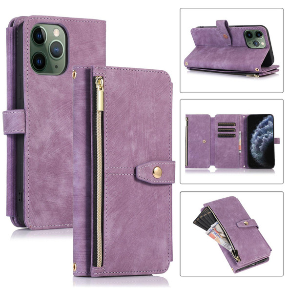 For iPhone 11 Pro Max Dream 9-Card Wallet Zipper Bag Leatherette Phone Case(Purple)