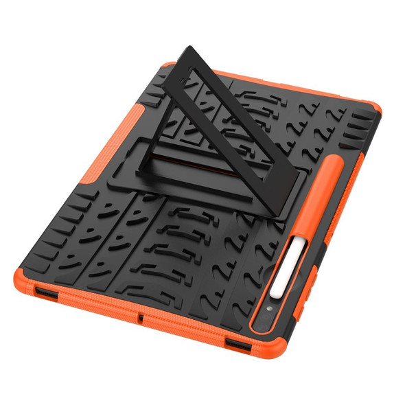 For Samsung Galaxy Tab S7 Lite T730 / T735 & S7+ T970 / T976B Tire Texture Shockproof TPU + PC Protective Case with Holder(Orange)