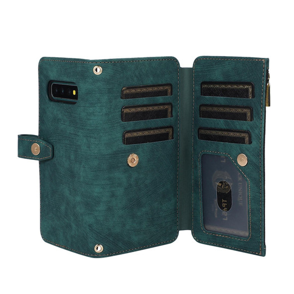 For Samsung Galaxy S10e Dream 9-Card Wallet Zipper Bag Leatherette Phone Case(Green)