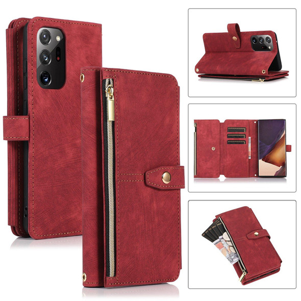 For Samsung Galaxy Note20 Dream 9-Card Wallet Zipper Bag Leatherette Phone Case(Red)