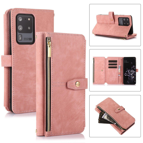 For Samsung Galaxy S20 Ultra Dream 9-Card Wallet Zipper Bag Leatherette Phone Case(Pink)