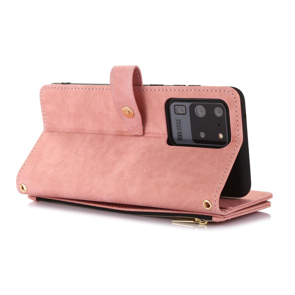 For Samsung Galaxy S20 Dream 9-Card Wallet Zipper Bag Leatherette Phone Case(Pink)