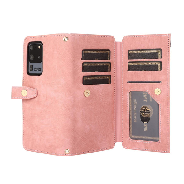 For Samsung Galaxy S20 Dream 9-Card Wallet Zipper Bag Leatherette Phone Case(Pink)