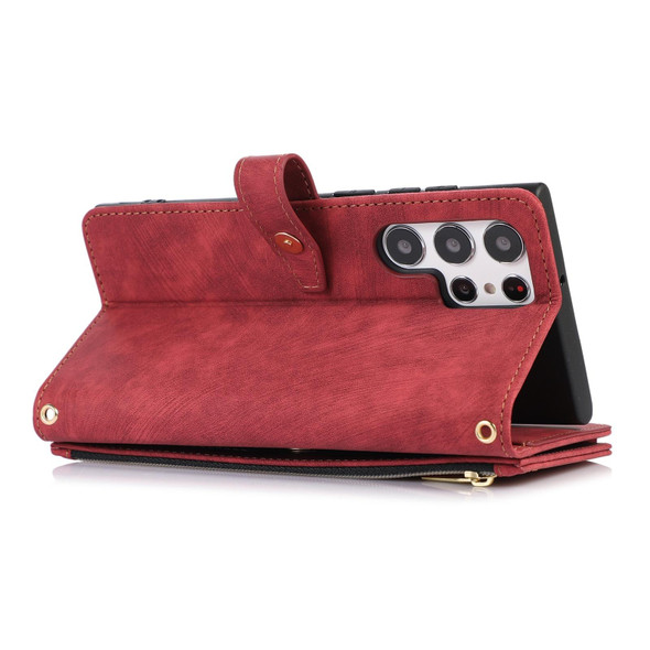 For Samsung Galaxy S22 Ultra 5G Dream 9-Card Wallet Zipper Bag Leatherette Phone Case(Red)