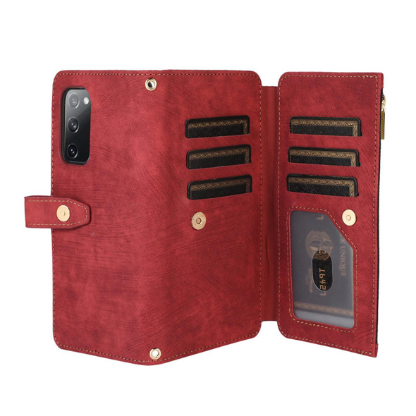 For Samsung Galaxy S20 FE Dream 9-Card Wallet Zipper Bag Leatherette Phone Case(Red)