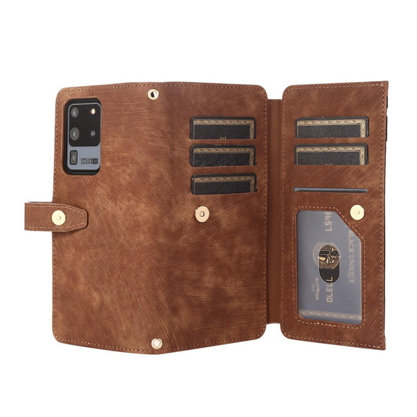 For Samsung Galaxy S20 Dream 9-Card Wallet Zipper Bag Leatherette Phone Case(Brown)