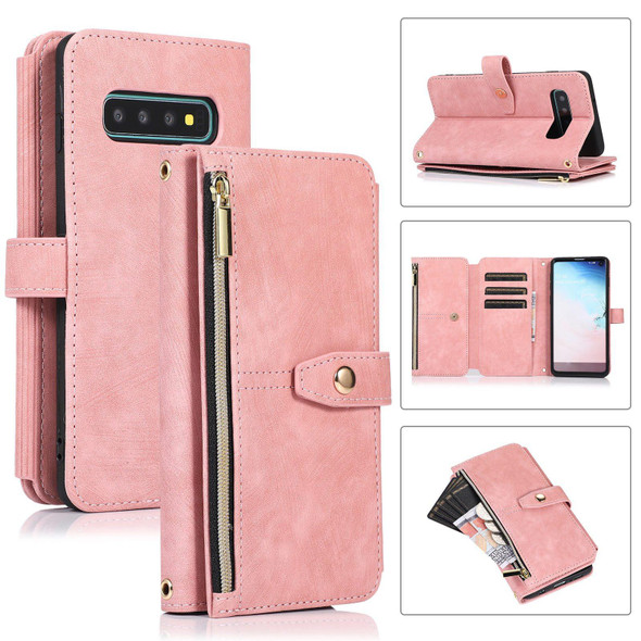 For Samsung Galaxy S10 Dream 9-Card Wallet Zipper Bag Leatherette Phone Case(Pink)