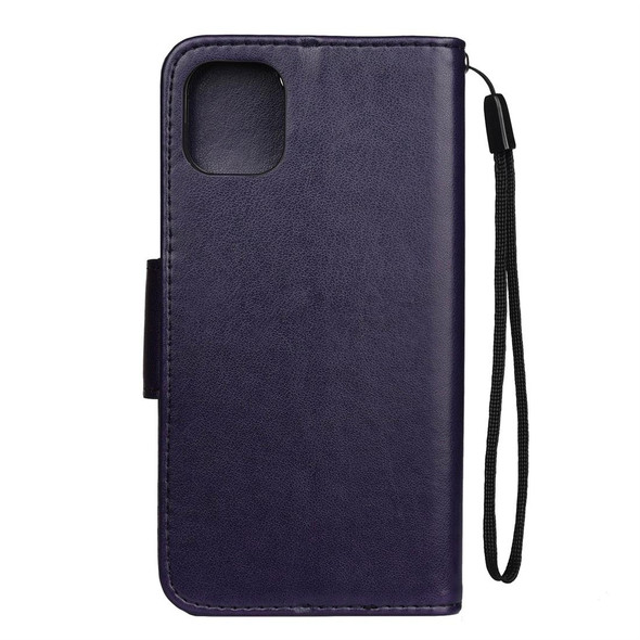 For iPhone 11 Pro Butterfly Flower Pattern Horizontal Flip Leatherette Case with Holder & Card Slots & Wallet(Deep Purple)