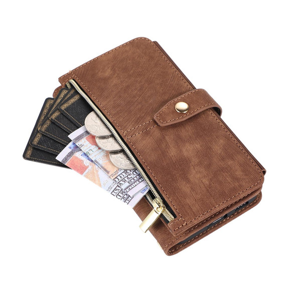 For Samsung Galaxy S21 5G Dream 9-Card Wallet Zipper Bag Leatherette Phone Case(Brown)