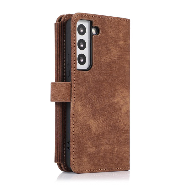 For Samsung Galaxy S21 5G Dream 9-Card Wallet Zipper Bag Leatherette Phone Case(Brown)