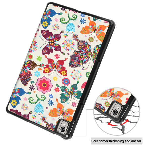 For Nokia T21 Custer Painted 3-Fold Holder Leatherette Smart Tablet Case(Colorful Butterflies)