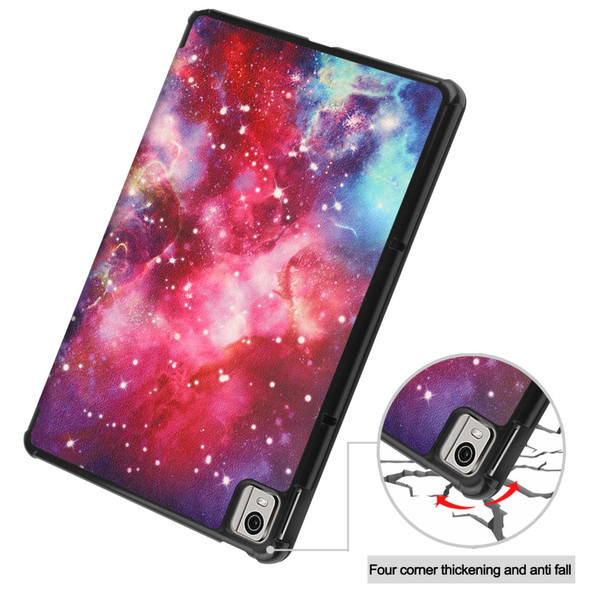 For Nokia T21 Custer Painted 3-Fold Holder Leatherette Smart Tablet Case(Milky Way Nebula)
