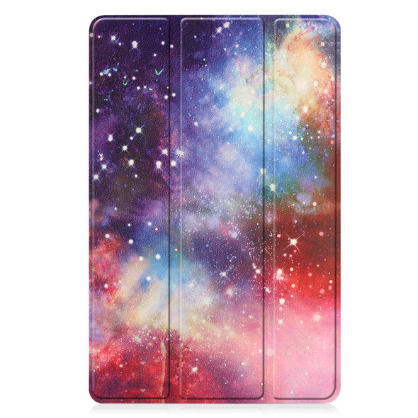 For Nokia T21 Custer Painted 3-Fold Holder Leatherette Smart Tablet Case(Milky Way Nebula)