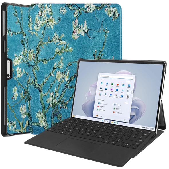 For Microsoft Surface Pro 9 Custer Painted 3-Fold Holder Leatherette Tablet Case(Apricot Flower)