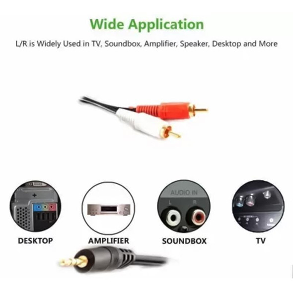 Normal Quality Jack 3.5mm Stereo to RCA Male Audio Cable, Length: 1.5m