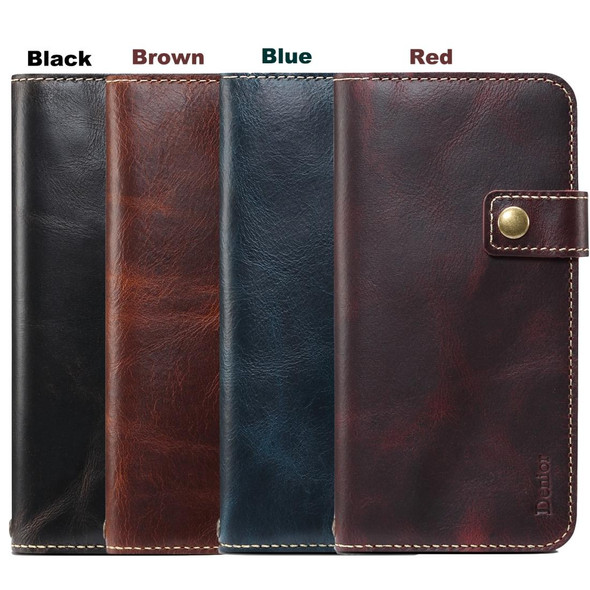 iPhone XR Denior Oil Wax Cowhide DK Magnetic Button Horizontal Flip Leather Case with Holder & Card Slots & Wallet(Brown)