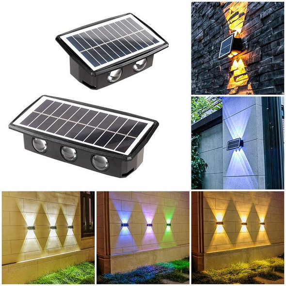 6LED Solar Wall Lamp Outdoor Waterproof Up And Down Double-headed Spotlights(White+Warm Light)