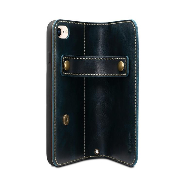 iPhone 7 / 8 Denior Oil Wax Cowhide DK Magnetic Button Horizontal Flip Leather Case with Holder & Card Slots & Wallet(Dark Blue)
