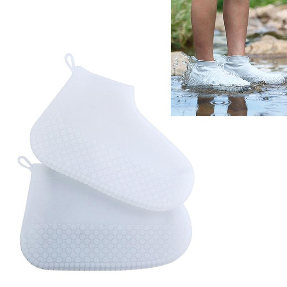 Silicone Non-slip Thickened Wear-resistant Waterproof Shoe Boots Cover, Size:S(White)