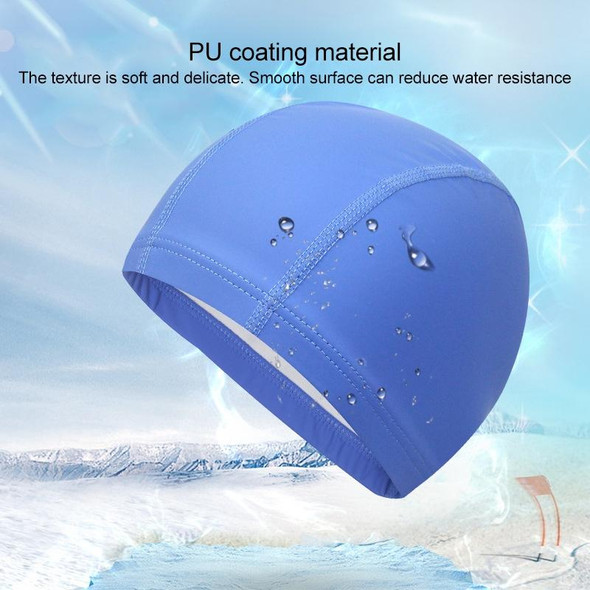 Adult Waterproof PU Coating Stretchy Swimming Cap Keep Long Hair Dry Ear Protection Swim Cap (Blue)