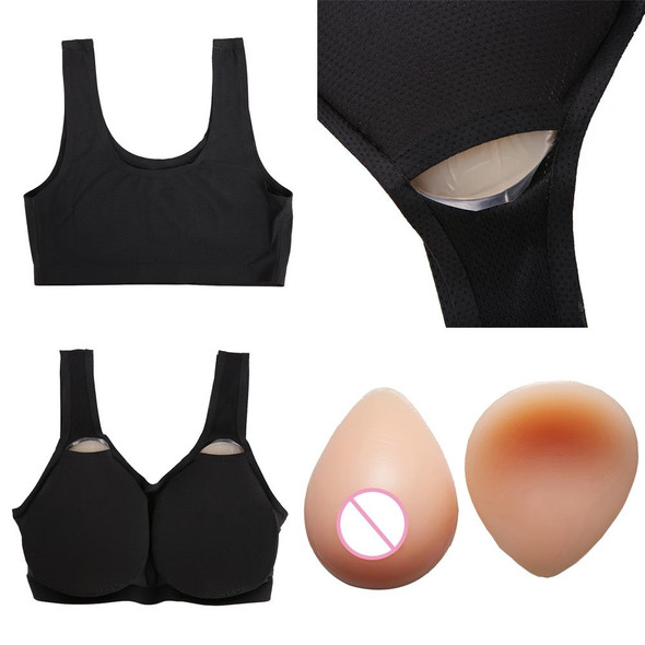 CD Crossdressing Silicone Fake Breast Vest Underwear, Size: AA+XS 400g(Black+Fake Breast)