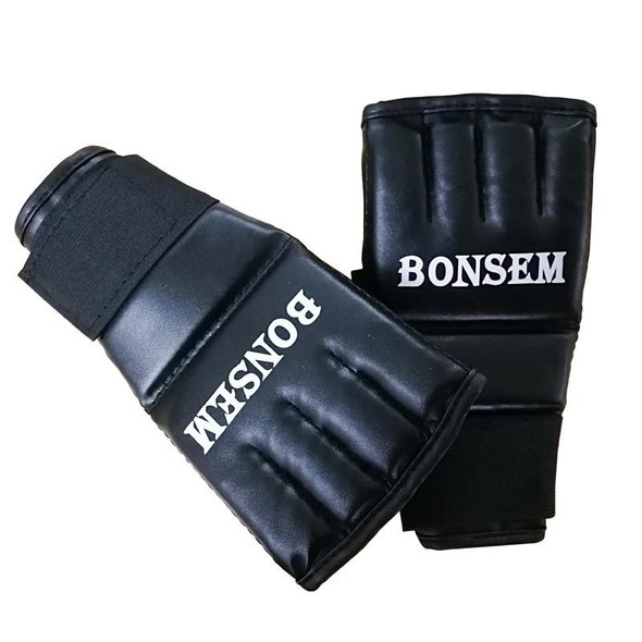 BONSEM Half Fingers PU Leatherette Adults Sandbag Training Boxing Gloves(Black)