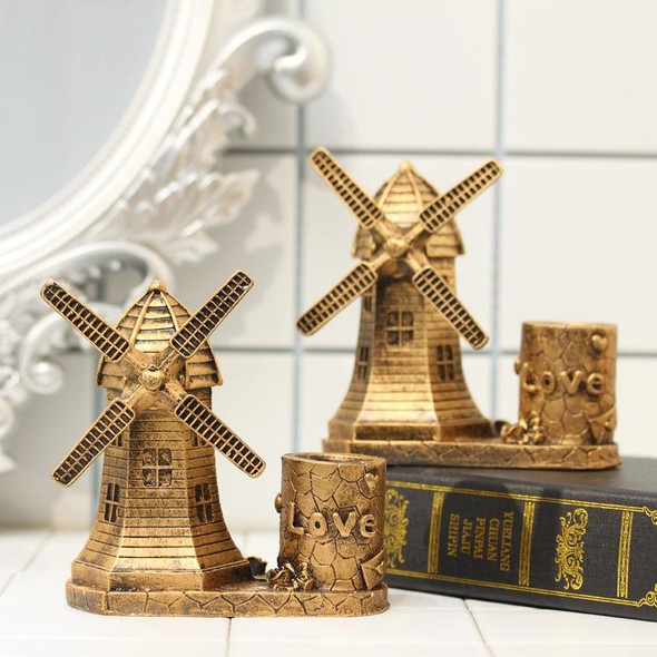 Creative Retro Resin Holland Windmill Pen Container School Stationery Life Office Supplies, Random Color Delivery