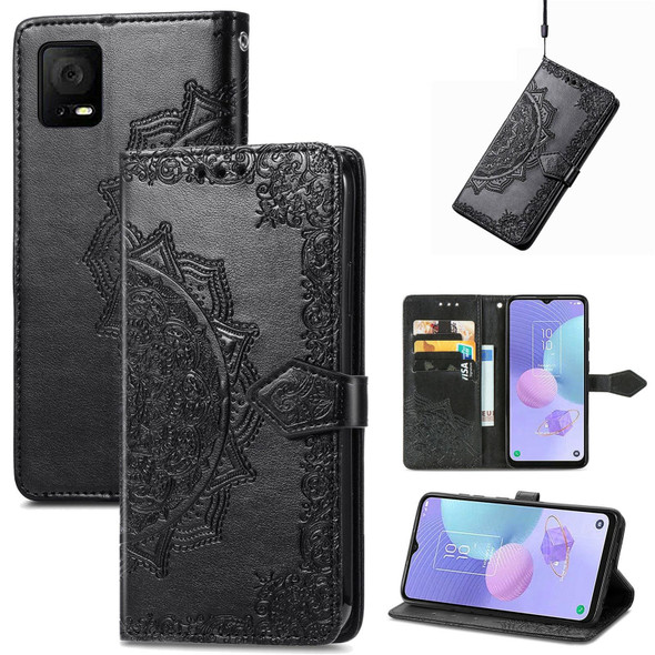 For TCL 405 Mandala Flower Embossed Leatherette Phone Case(Black)